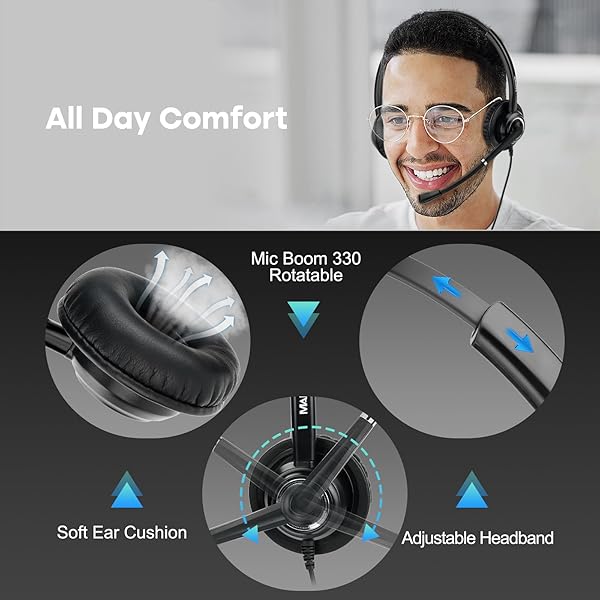 MAIRDI MAIRDI Telephone Headset RJ9 & 3.5mm for Landline, PC, Cisco Phones - Ideal Office Headset with Microphone for Call Centers - View 6 of 8