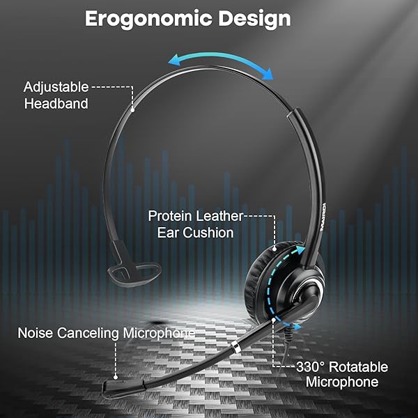 MAIRDI MAIRDI Telephone Headset RJ9 & 3.5mm for Landline, PC, Cisco Phones - Ideal Office Headset with Microphone for Call Centers - View 7 of 8