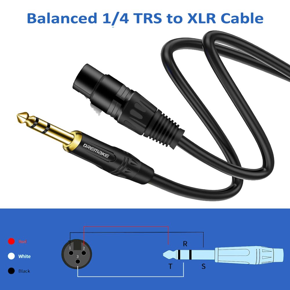 Balanced 10 Foot TRS 6.35mm Male to XLR Female Mic Cable for Amplifier and Speakers Black - View 2 of 7
