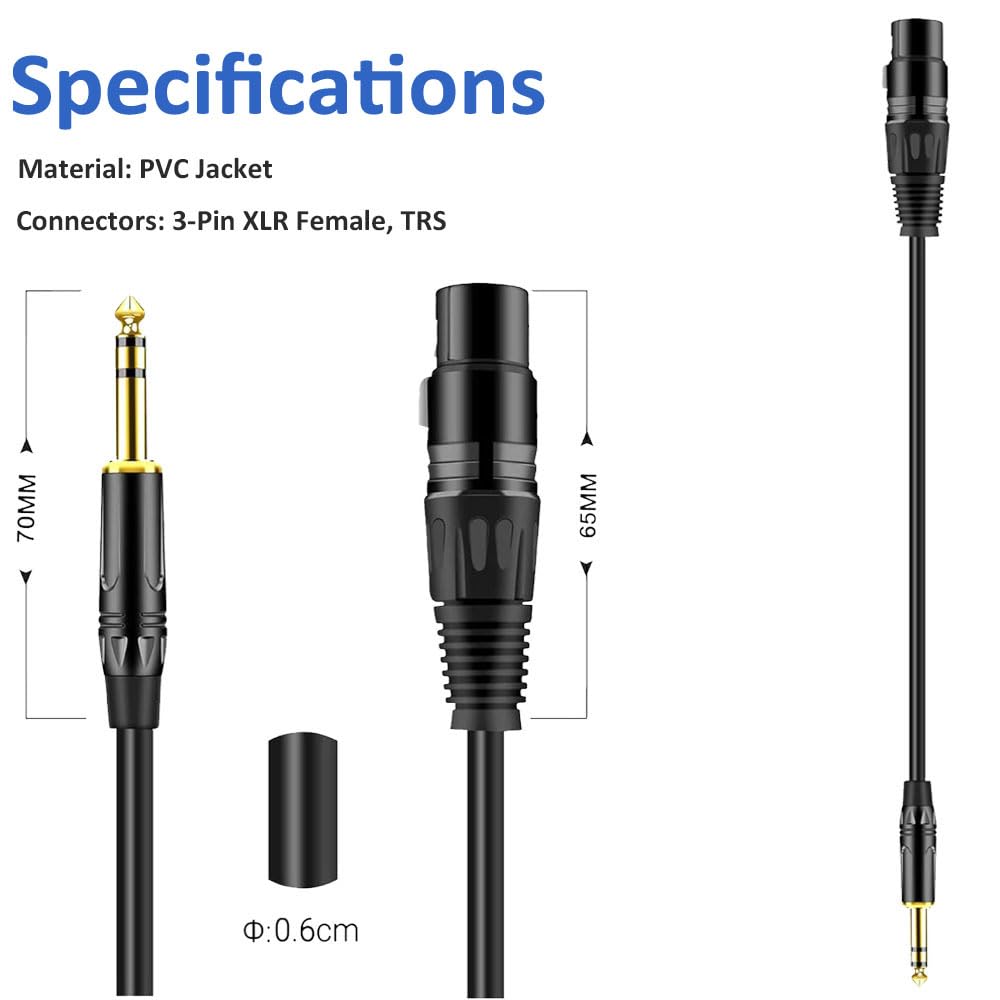 DREMAKE DREMAKE 6 Foot TRS to XLR Female Mic Cable for Amplifier and Speakers Black - View 4 of 7