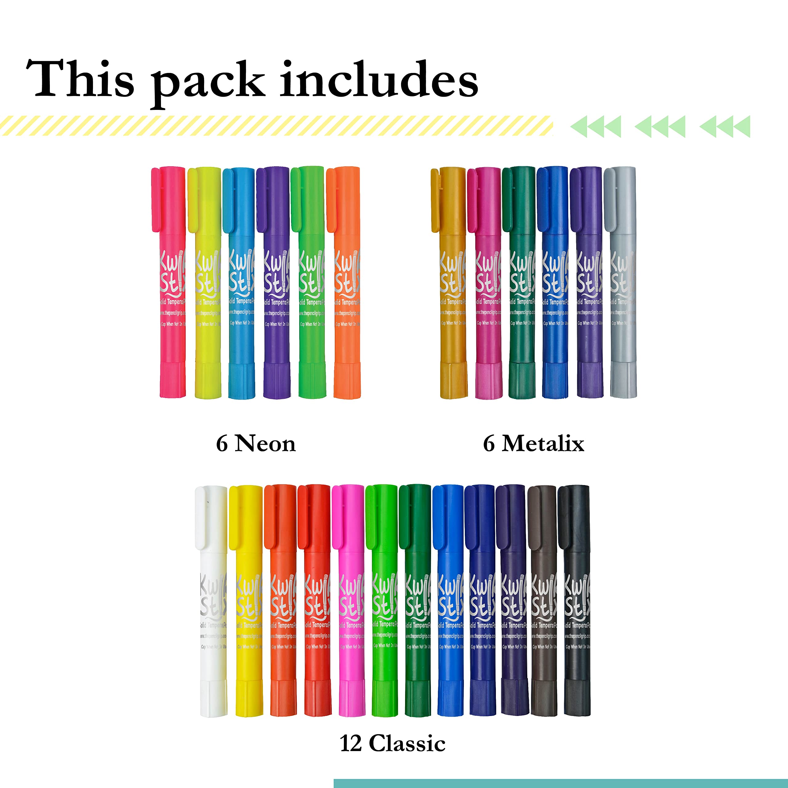 The Pencil Grip Kwik Stix Solid Tempera Paints 24 Pack Quick Drying Neon Metalix Classic Colors Thin Stix Paint Pens - View 2 of 7
