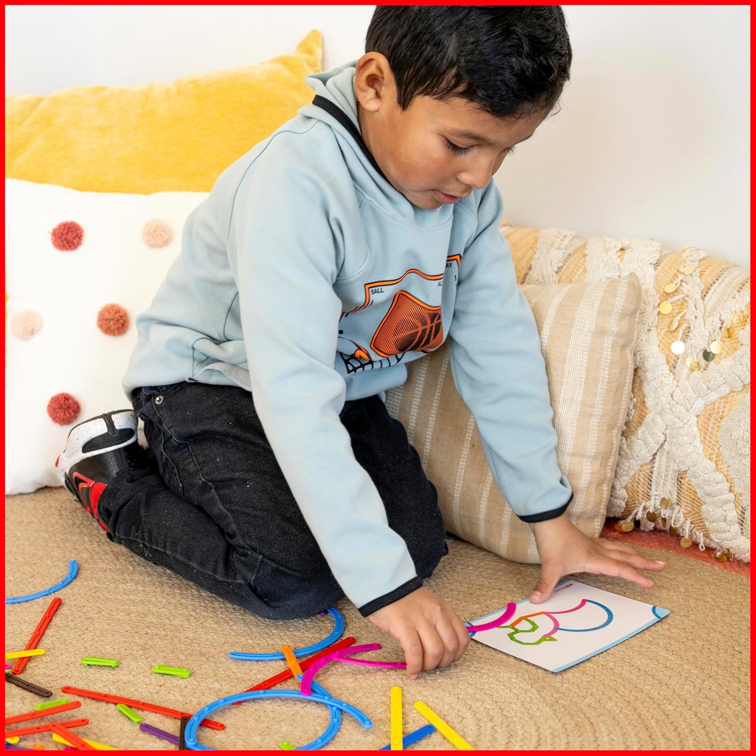 edxeducation edxeducation Junior GeoStix Multicolored Construction Sticks for Early Math and Creativity with 30 Double-Sided Activity Cards - View 6 of 9