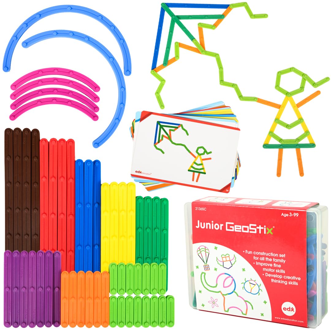 edxeducation edxeducation Junior GeoStix Multicolored Construction Sticks for Early Math and Creativity with 30 Double-Sided Activity Cards