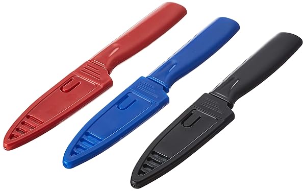 Mercer Culinary Mercer Culinary Non-Stick Paring Knives 3-Pack: 4-Inch Red, Blue & Black with ABS Sheaths