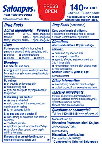Salonpas Salonpas Pain Relieving Patch 140 Patches (2 Pack) - Fast Relief for Muscle & Joint Pain - View 4 of 4