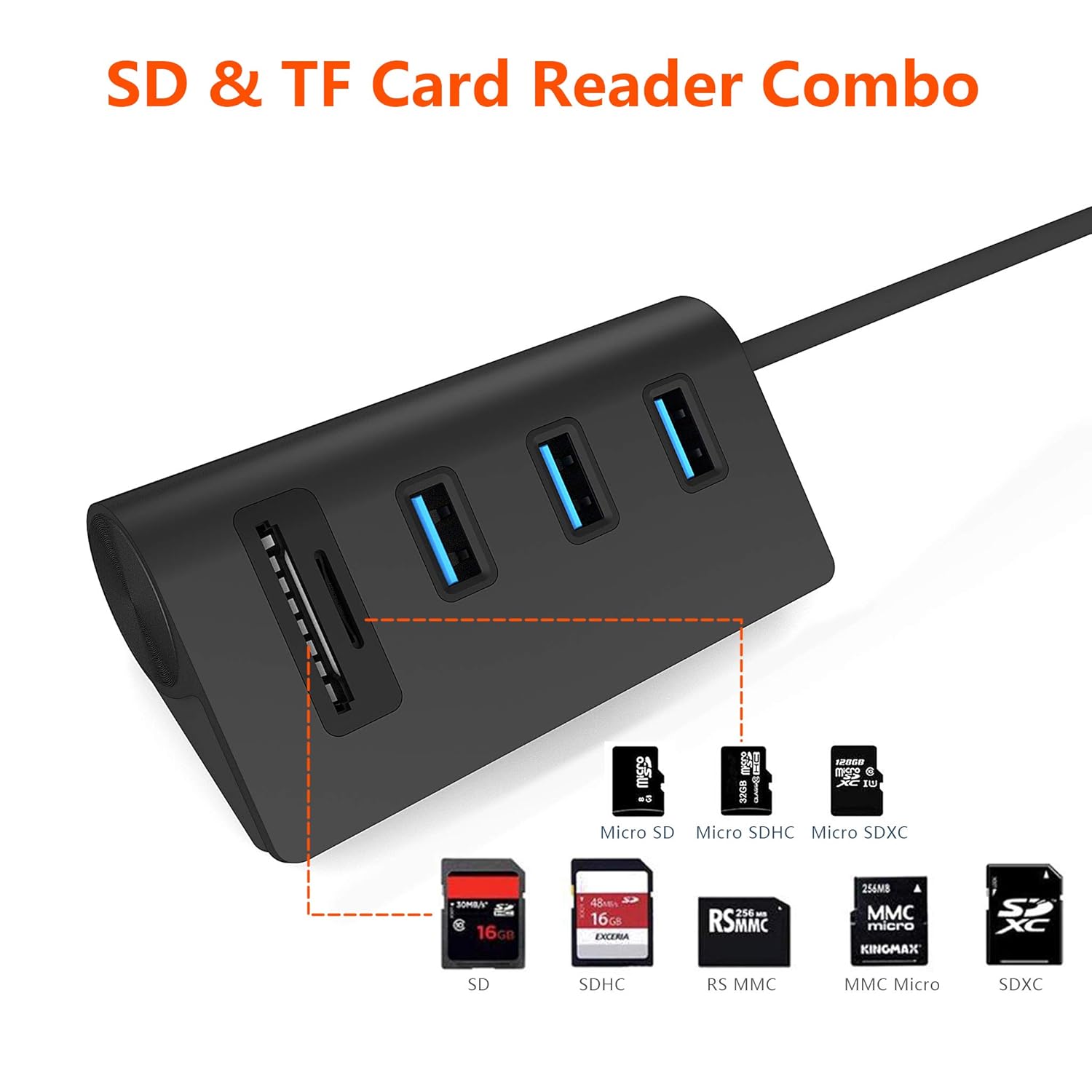 Cateck Cateck USB 3.0 Hub 3-Port Aluminum with Card Reader for iMac MacBook Pro Air Mini PCs and Laptops Black - View 2 of 6