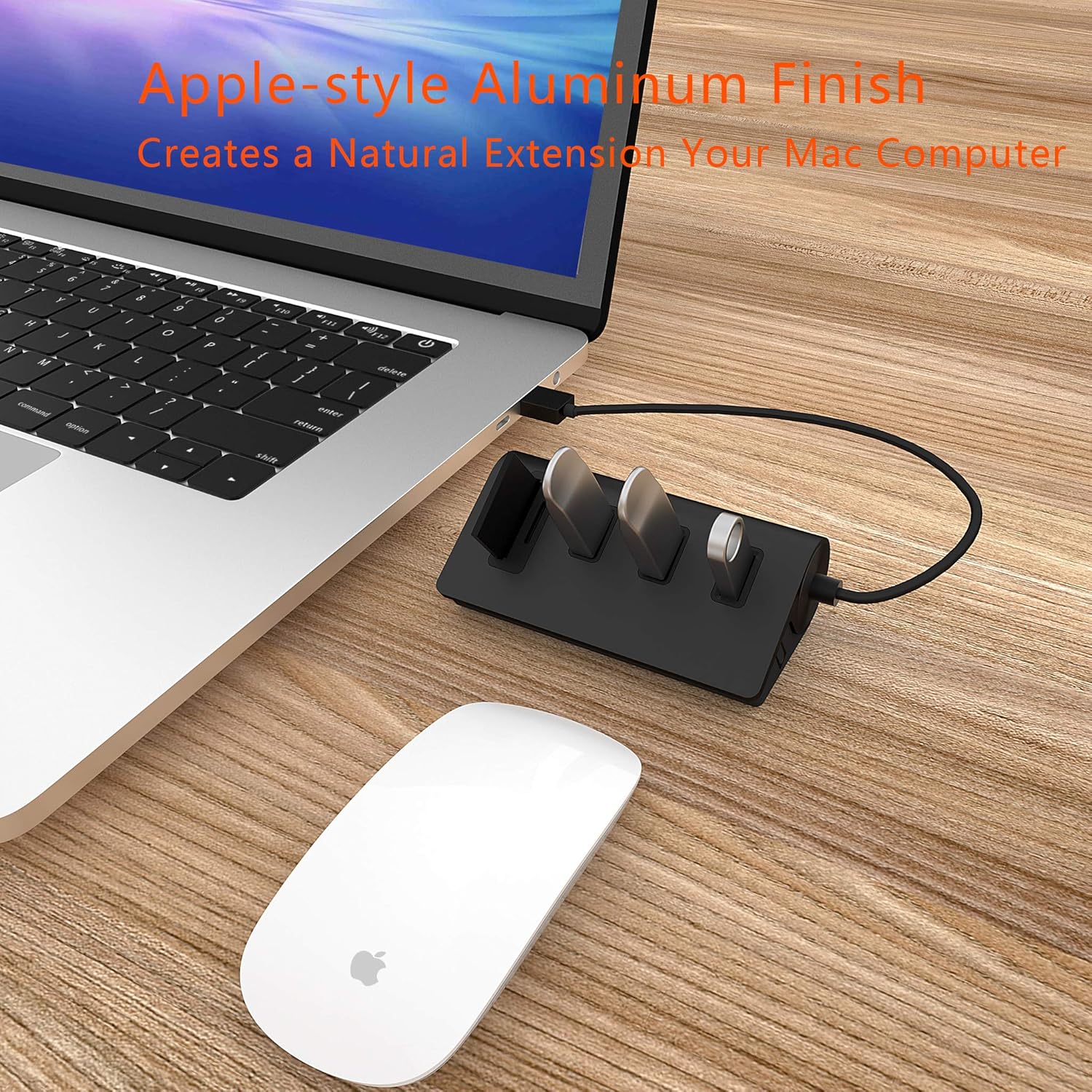 Cateck Cateck USB 3.0 Hub 3-Port Aluminum with Card Reader for iMac MacBook Pro Air Mini PCs and Laptops Black - View 4 of 6