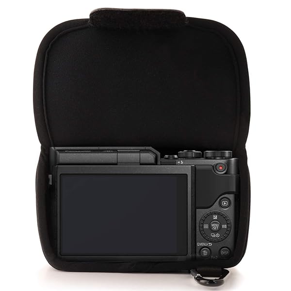 MegaGear Ultra Light Neoprene Camera Case for Panasonic Lumix DC-GX850, GF9, GX800 - Black MG1075 with Carabiner - View 3 of 8