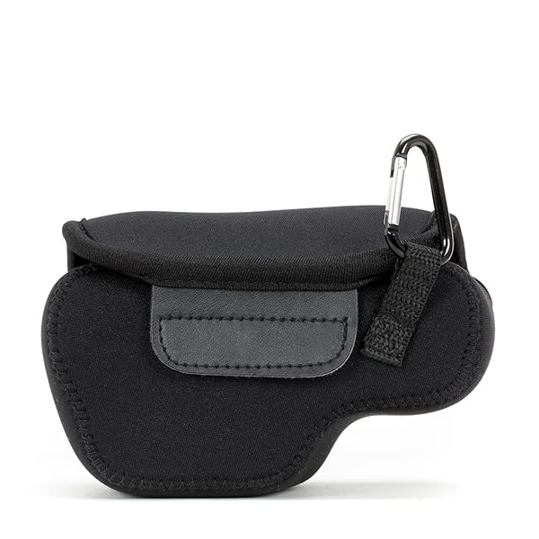 MegaGear Ultra Light Neoprene Camera Case for Panasonic Lumix DC-GX850, GF9, GX800 - Black MG1075 with Carabiner - View 4 of 8