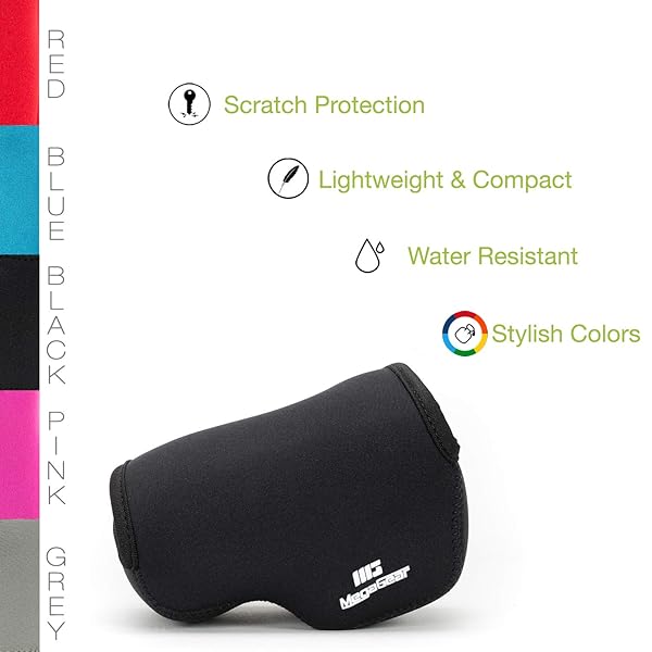 MegaGear Ultra Light Neoprene Camera Case for Panasonic Lumix DC-GX850, GF9, GX800 - Black MG1075 with Carabiner - View 5 of 8