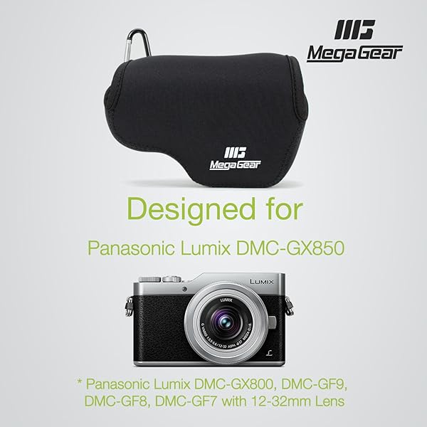 MegaGear Ultra Light Neoprene Camera Case for Panasonic Lumix DC-GX850, GF9, GX800 - Black MG1075 with Carabiner - View 6 of 8