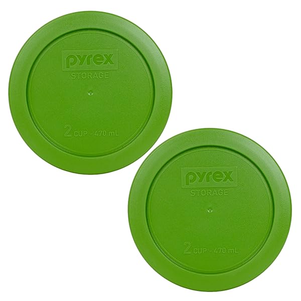 Pyrex 7200-PC 2-Cup Lawn Green Food Storage Lids - USA Made, 2 Pack for Freshness