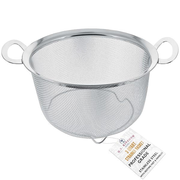 U.S. Kitchen Supply U.S. Kitchen Supply 3 Quart Stainless Steel Strainer Basket - Perfect for Rinsing, Frying & Steaming Vegetables & Pasta