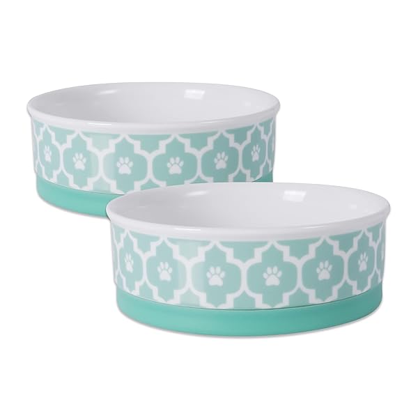 Bone Dry "Bone Dry Lattice Collection Aqua Pet Bowl & Canister Set - Medium 6x2", 2 Count for Stylish Pet Dining"