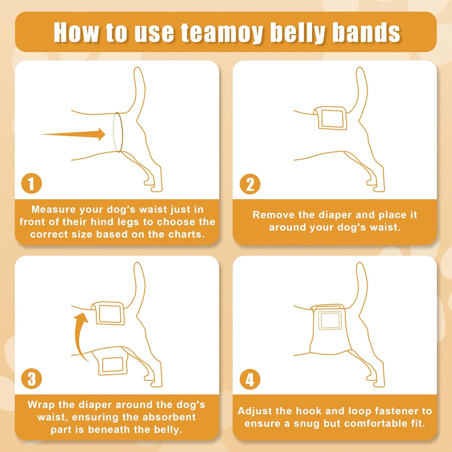 Teamoy Teamoy Reusable Wrap Diapers for Male Dogs Washable Puppy Belly Band Pack of 3 Size L2 20 to 24 Inch Waist Orange Denim Fat Smile - View 4 of 9