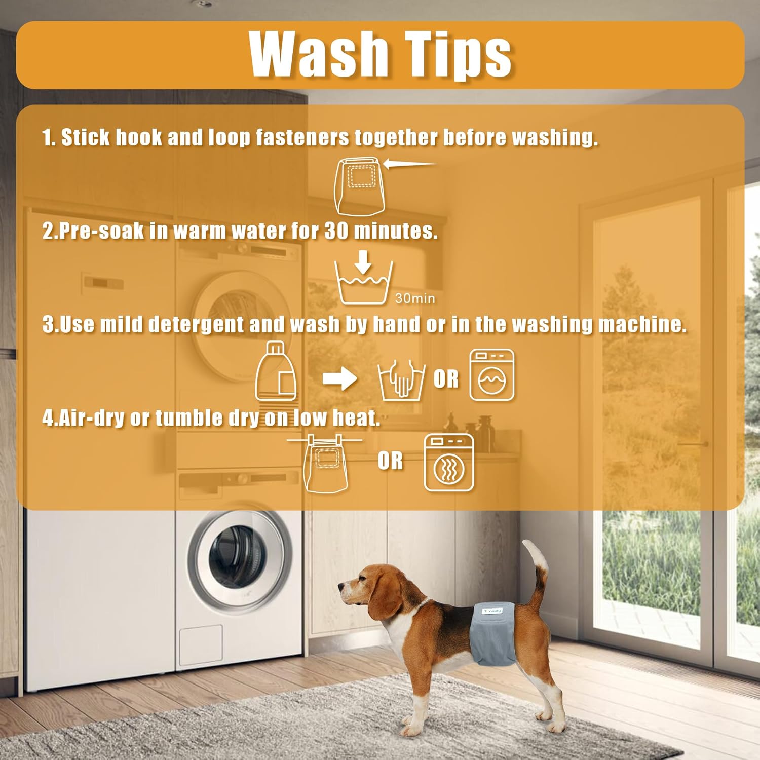 Teamoy Teamoy Reusable Wrap Diapers for Male Dogs Washable Puppy Belly Band Pack of 3 Size L2 20 to 24 Inch Waist Orange Denim Fat Smile - View 6 of 9