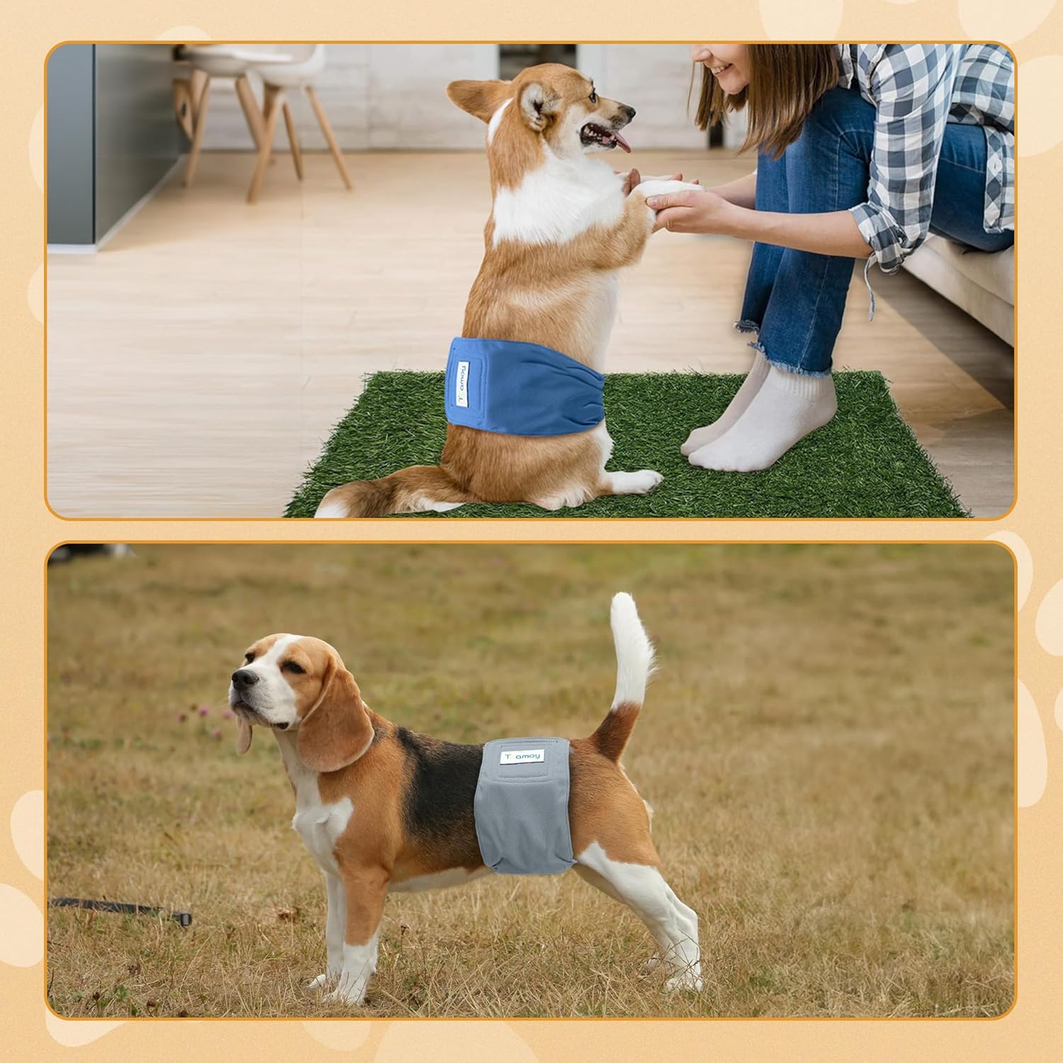 Teamoy Teamoy Reusable Wrap Diapers for Male Dogs Washable Puppy Belly Band Pack of 3 Size L2 20 to 24 Inch Waist Orange Denim Fat Smile - View 7 of 9