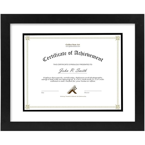 Golden State Art Golden State Art 11x14 Diploma Frame for 8.5x11 Documents - Real Glass, Double Mat, Solid Wood - Perfect for Certificates