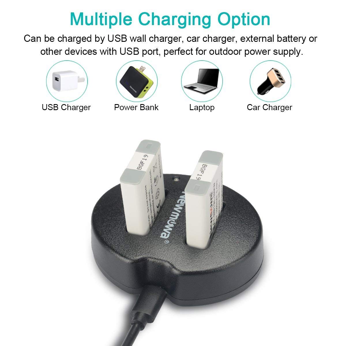 Newmowa Dual USB Charger for Canon NB-13L PowerShot G5X G7X G9X G9X Mark II Fast Charging Solution - View 2 of 6