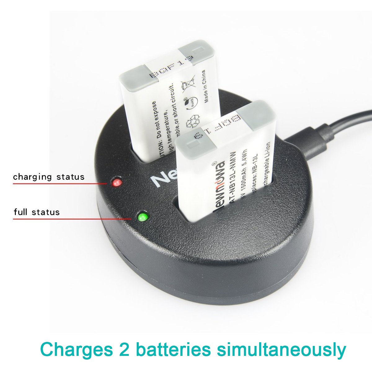 Newmowa Dual USB Charger for Canon NB-13L PowerShot G5X G7X G9X G9X Mark II Fast Charging Solution - View 3 of 6