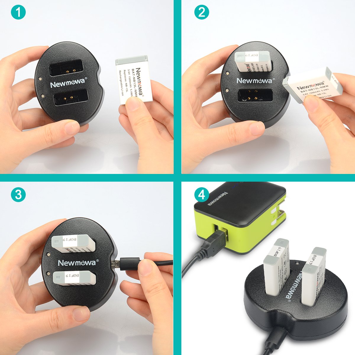 Newmowa Dual USB Charger for Canon NB-13L PowerShot G5X G7X G9X G9X Mark II Fast Charging Solution - View 5 of 6