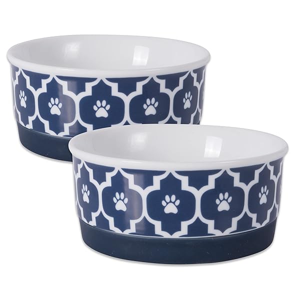 Bone Dry "Bone Dry Lattice Pet Bowl & Canister Set - Nautical Blue, Small 4.25x2", 2 Count - Perfect for Pets!"