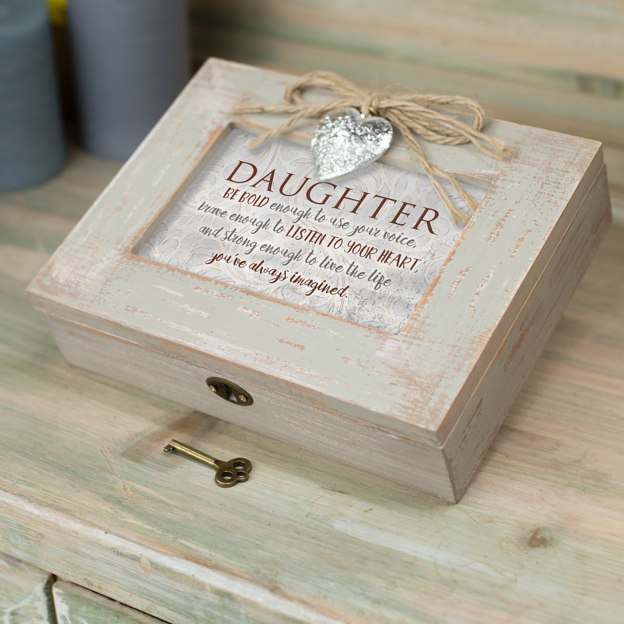 Daughter Live Life Imagined Distressed Wood Locket Jewelry Music Box You Light Up My Life by Cottage Garden - View 6 of 6