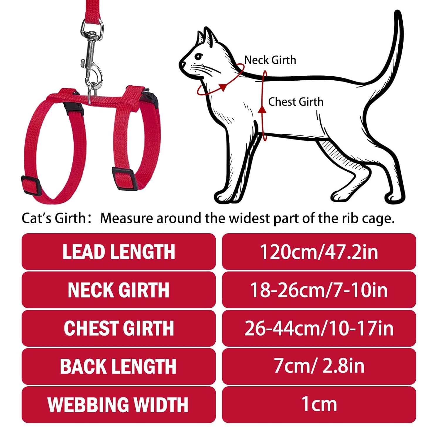 PUPTECK PUPTECK Adjustable Cat Harness and Leash Set Escape Proof for Walking and Travel Red - View 2 of 7