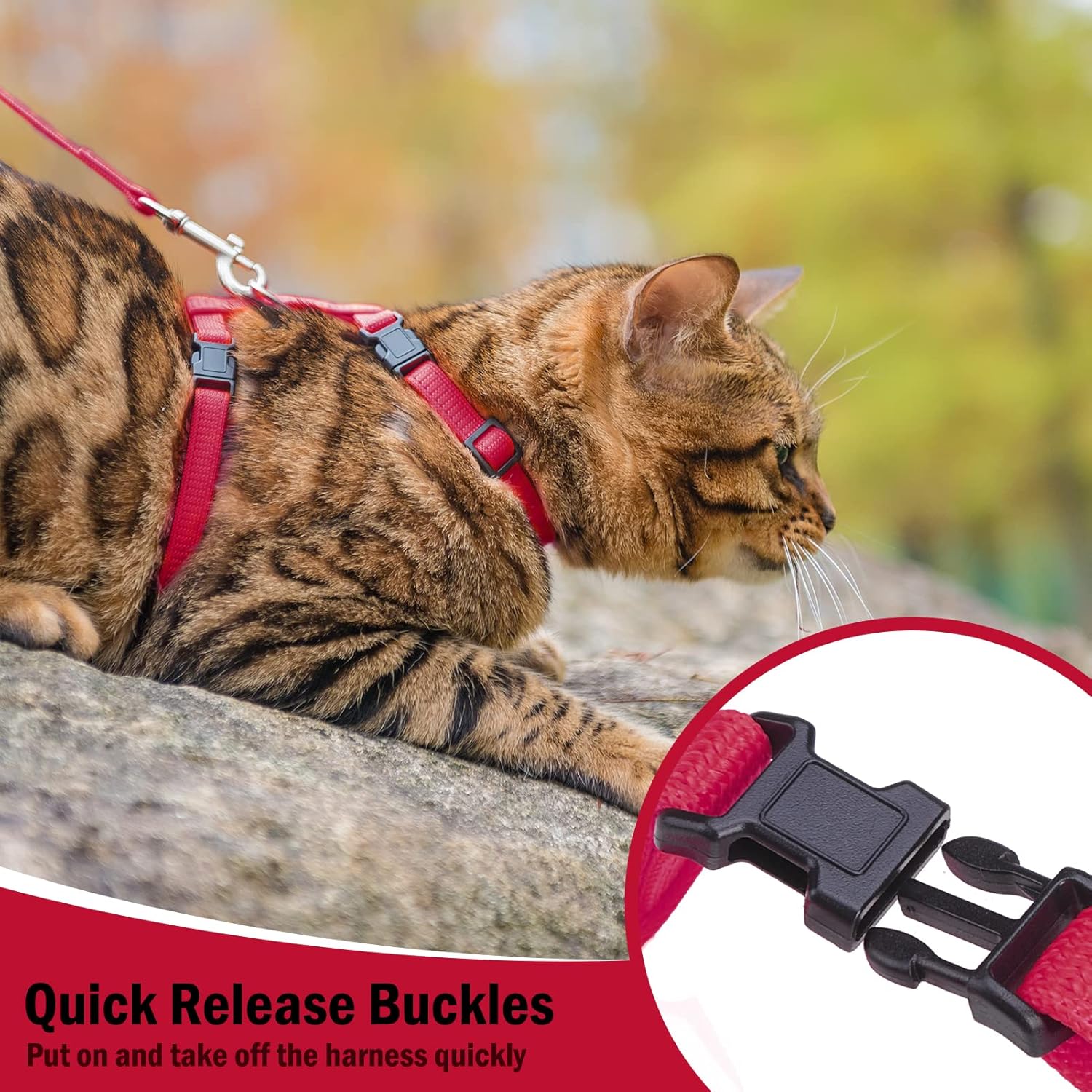 PUPTECK PUPTECK Adjustable Cat Harness and Leash Set Escape Proof for Walking and Travel Red - View 3 of 7