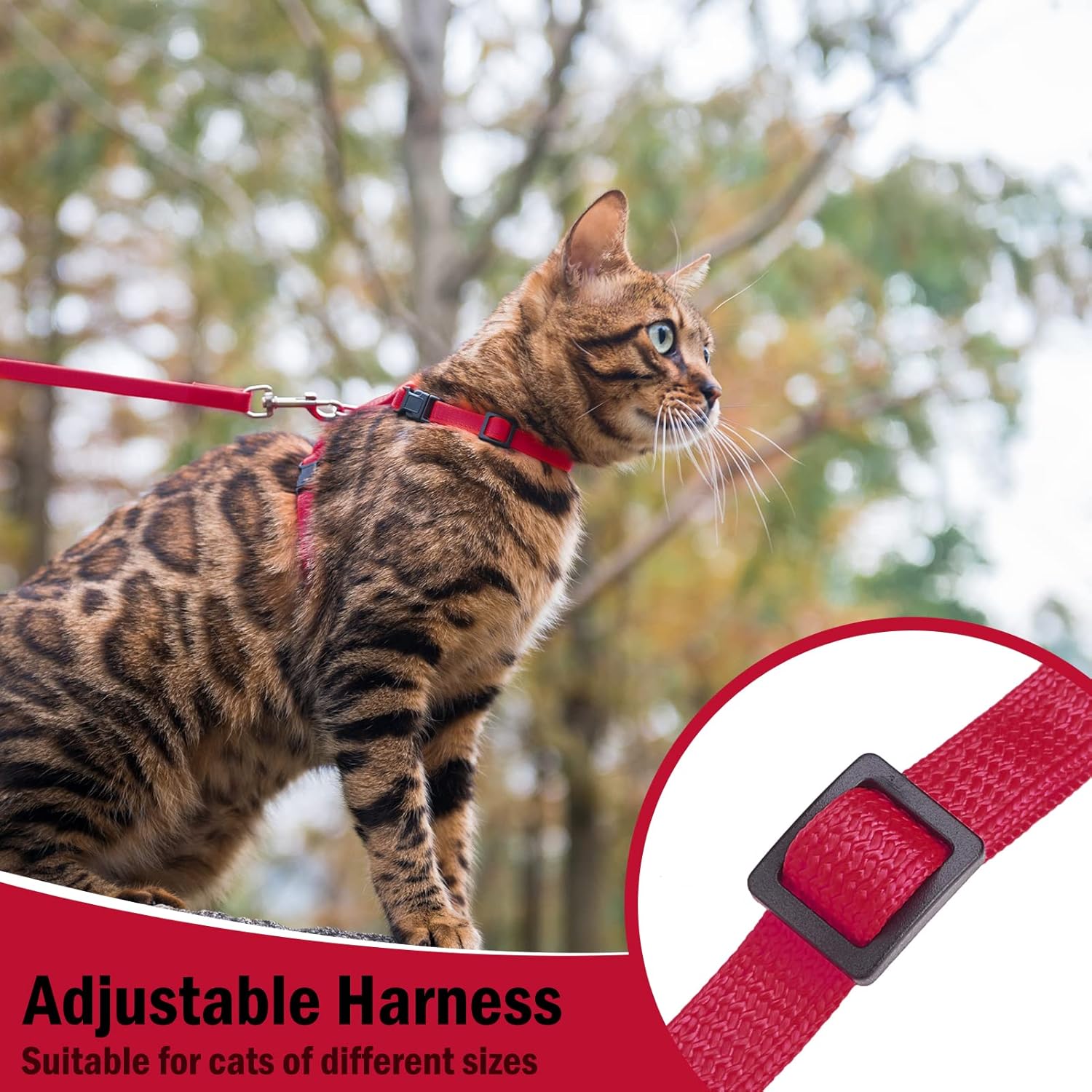 PUPTECK PUPTECK Adjustable Cat Harness and Leash Set Escape Proof for Walking and Travel Red - View 5 of 7
