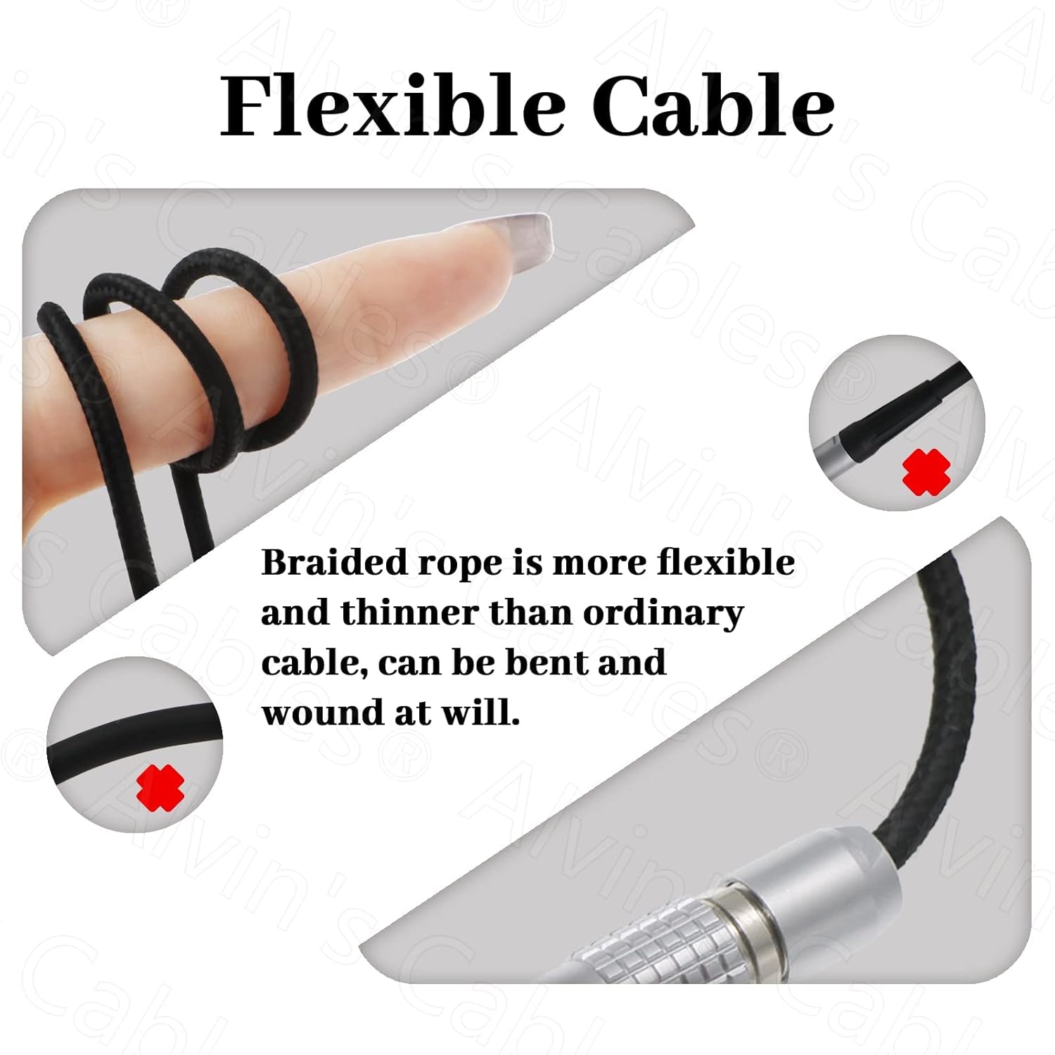 Alvin's Cables Alvins Cables Flexible 2 Pin Male to D-tap Power Cable for Teradek SmallHD Monitor Vaxis 60cm 23.6inches Braided Wire - View 4 of 5