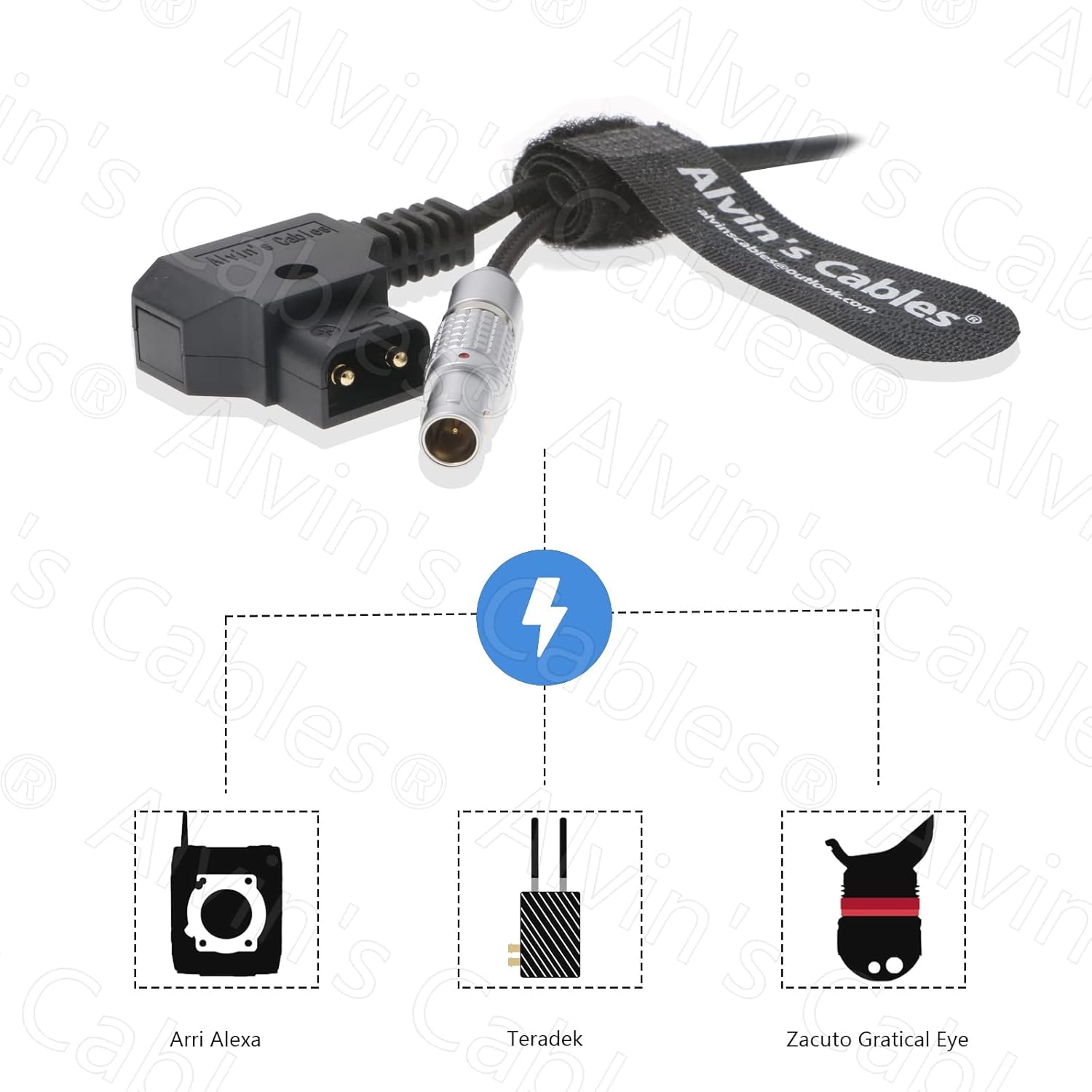 Alvin's Cables Alvins Cables Flexible 2 Pin Male to D-tap Power Cable for Teradek SmallHD Monitor Vaxis 60cm 23.6inches Braided Wire - View 5 of 5