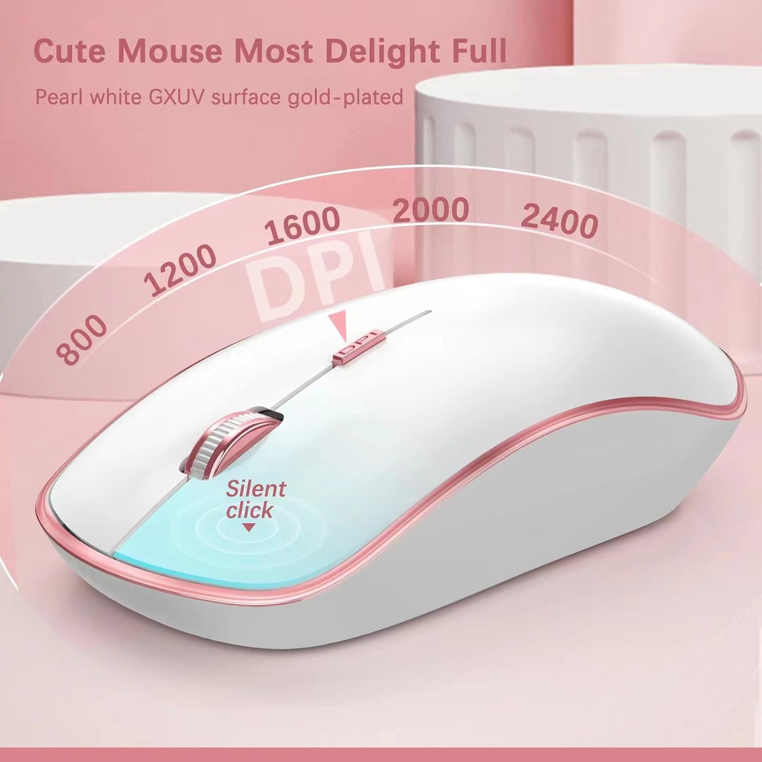 JOYACCESS J JOYACCESS Pink Ergonomic Wireless Keyboard Mouse Combo Portable Typewriter Keyboard for Computer Laptop Windows Mac - View 4 of 8