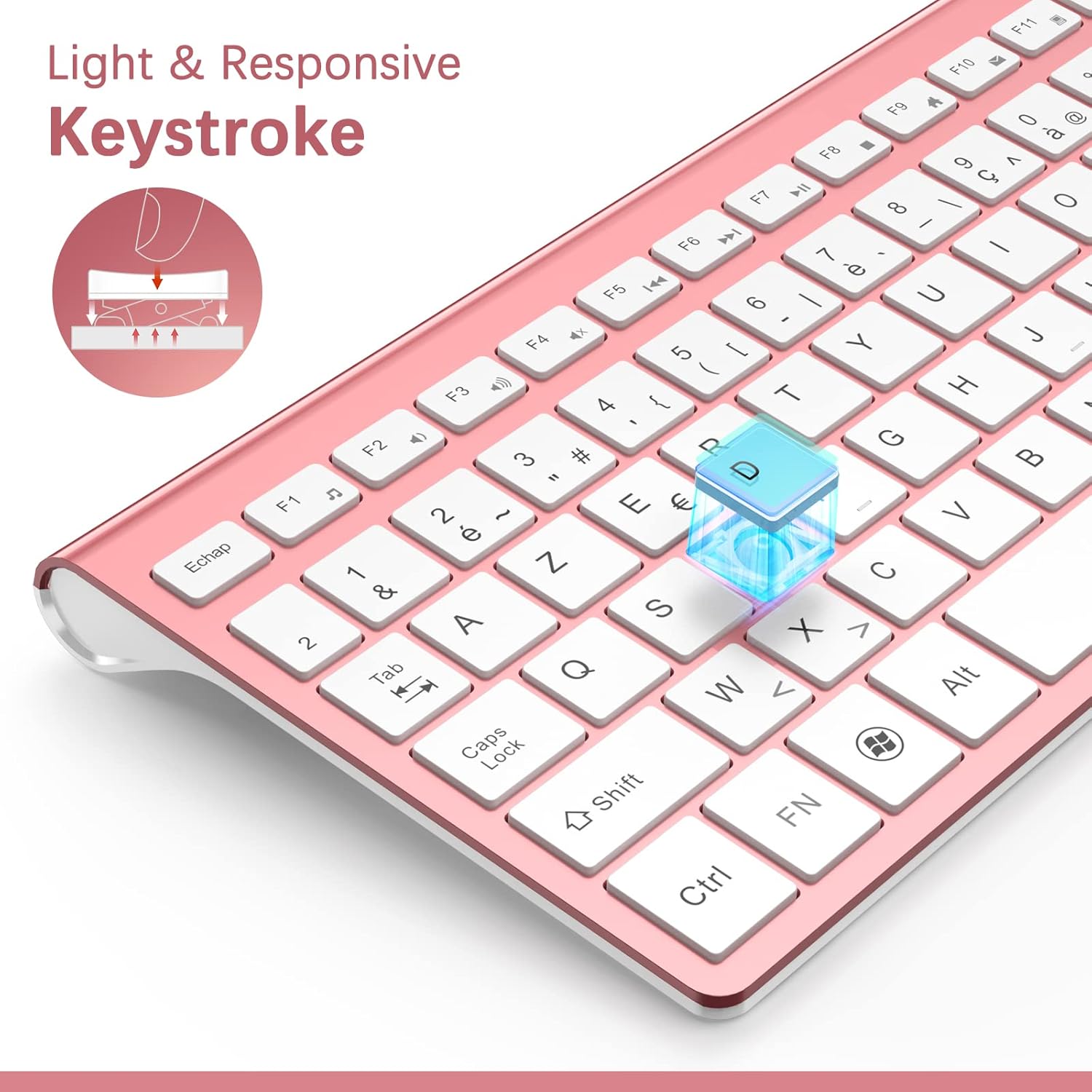 JOYACCESS J JOYACCESS Pink Ergonomic Wireless Keyboard Mouse Combo Portable Typewriter Keyboard for Computer Laptop Windows Mac - View 5 of 8