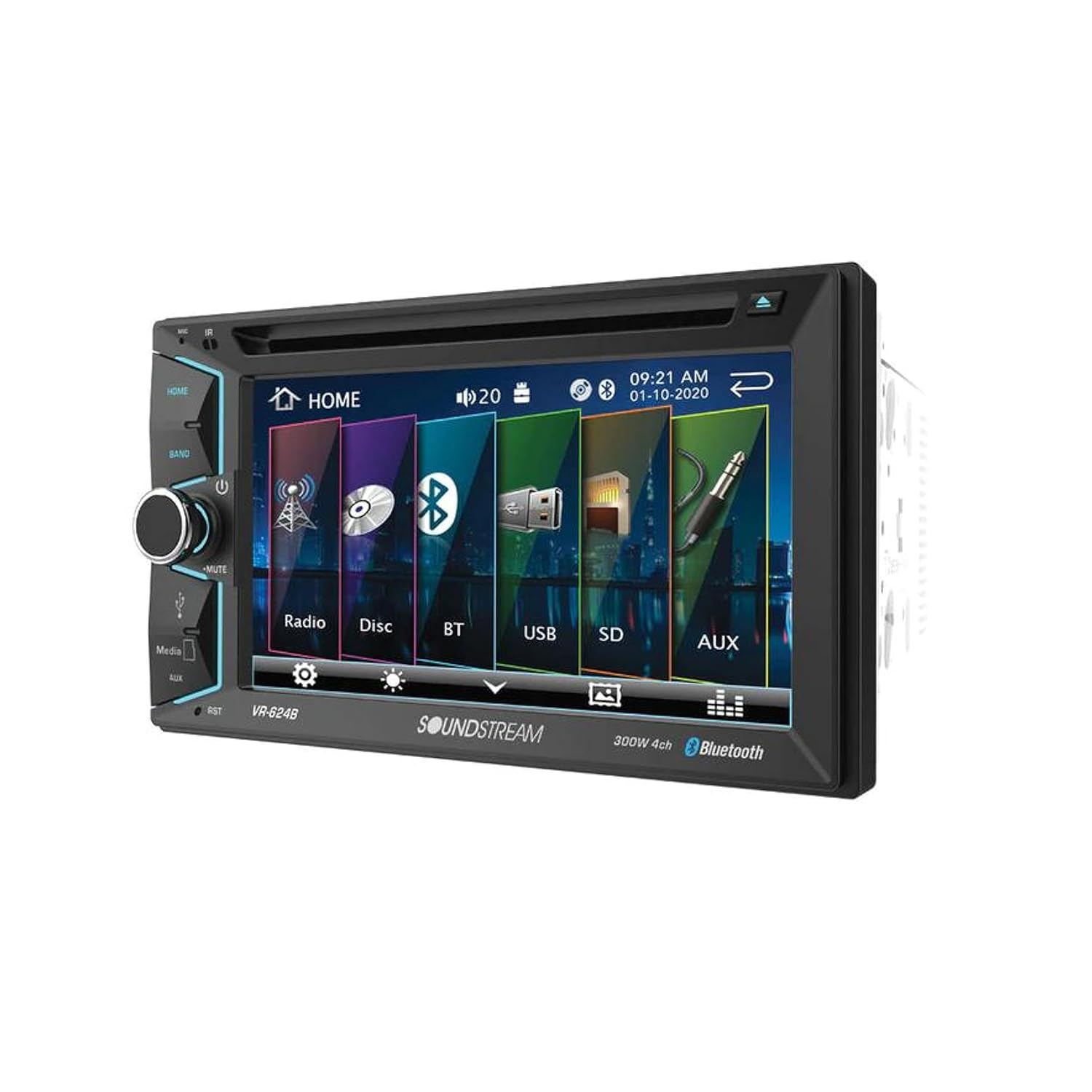 Soundstream VR-624B Double DIN Bluetooth Car Stereo Receiver with 6 Inch Screen DVD CD AM FM
