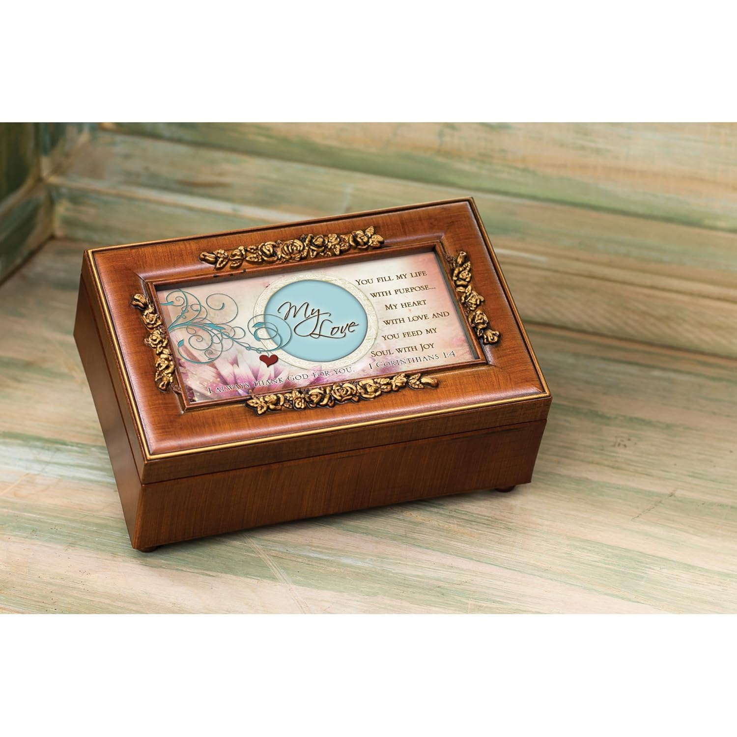 Cottage Garden Cottage Garden My Love Woodgrain Jewelry Music Box Plays Unchained Melody for Purposeful Living - View 5 of 7