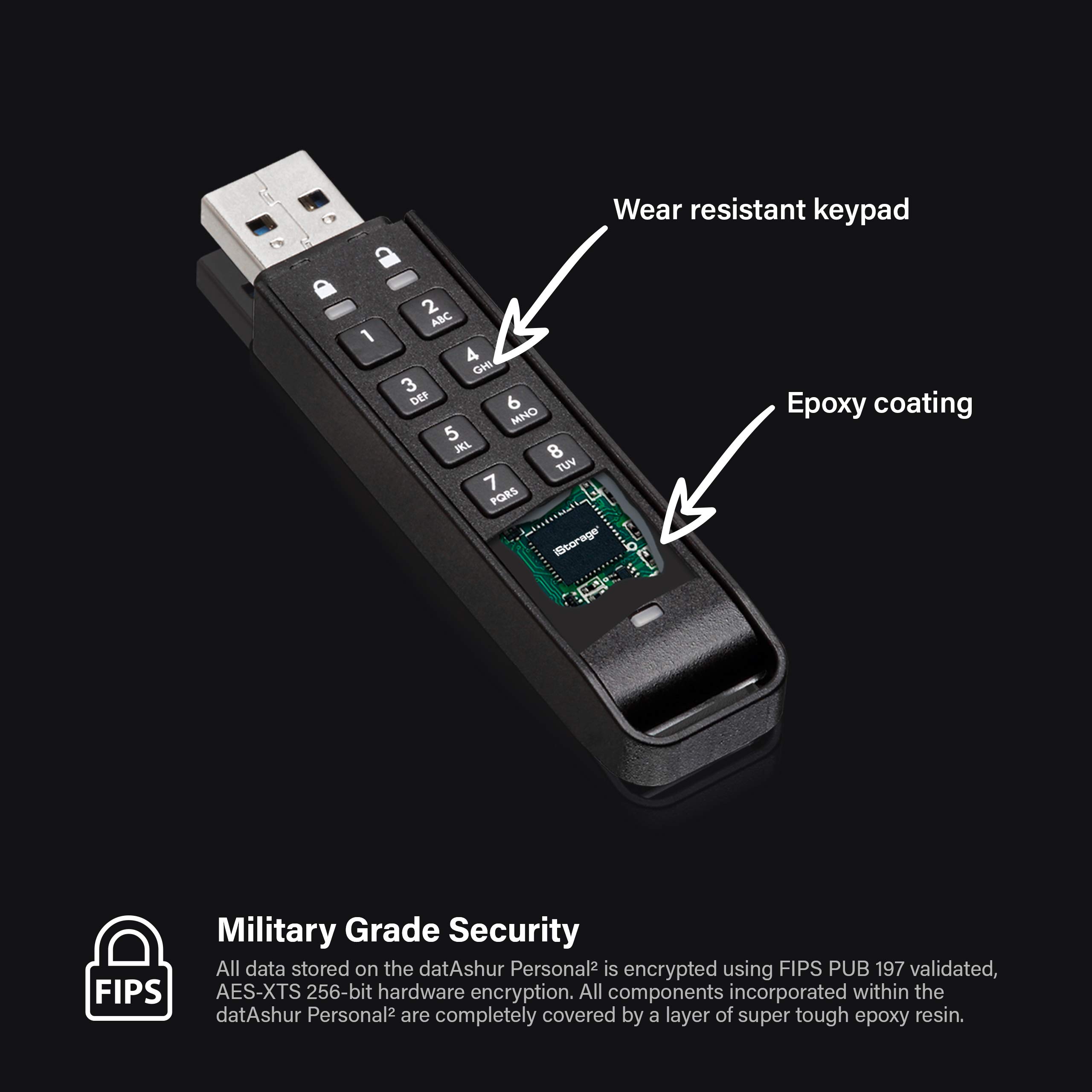 iStorage iStorage datAshur Personal2 16GB: Secure, Password-Protected Flash Drive with Military-Grade Encryption - View 3 of 5