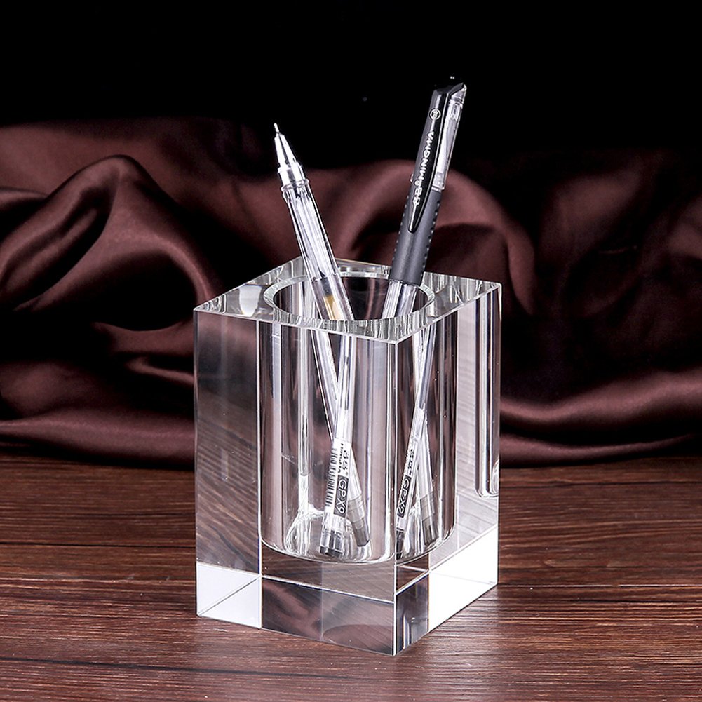Coideal Glass Crystal Pen Pencil Cup Holder Clear Small Desk Organizer for Office School Teacher Student - View 3 of 7