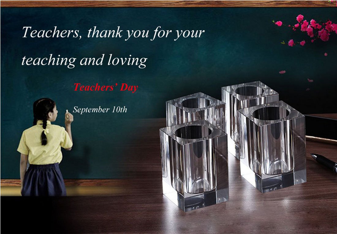 Coideal Glass Crystal Pen Pencil Cup Holder Clear Small Desk Organizer for Office School Teacher Student - View 5 of 7