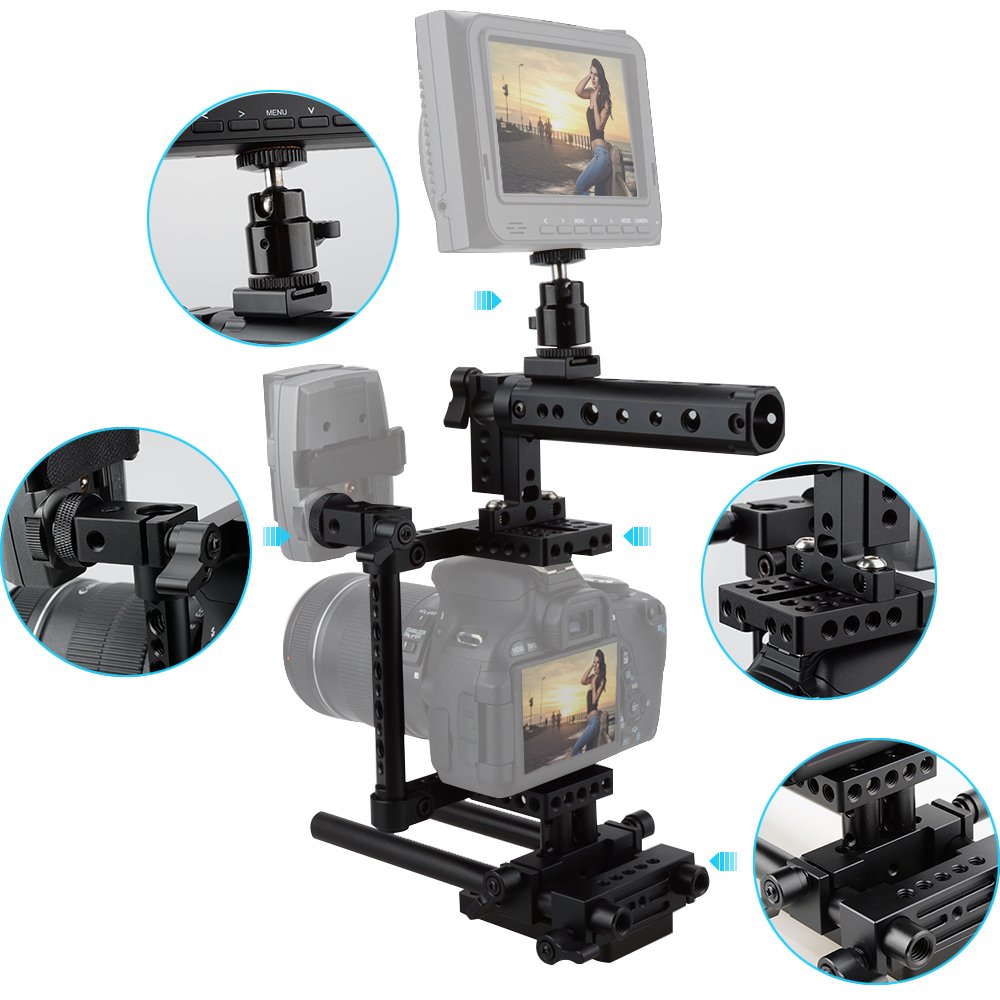CAMVATE CAMVATE Camera Cage Rig with Top Handle and Tripod Mount Plate for Sony Panasonic Red 1386 - View 4 of 8