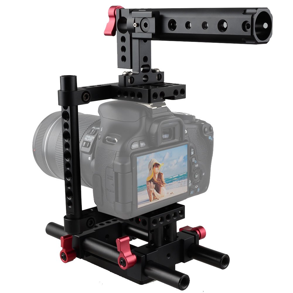 CAMVATE CAMVATE Camera Cage Rig with Top Handle and Tripod Mount Plate for Sony Panasonic Red 1386 - View 6 of 8