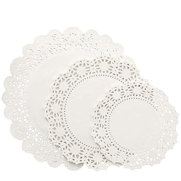 Juvale 150 Pack Round White Paper Doilies Assorted Sizes for Cakes Desserts and Crafts Ideal for Parties Weddings and Table Settings