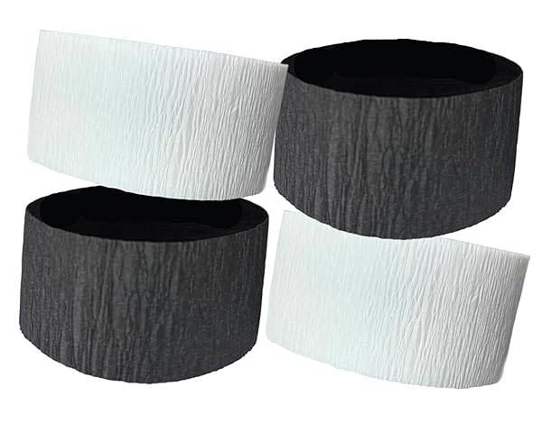 DENNECREPE Black and White Crepe Paper Streamers Set of 2 Rolls Each Color Made in USA for Parties and Decorations
