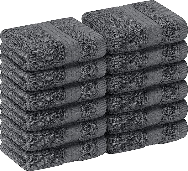 Utopia Towels Utopia Towels 12 Pack Premium Cotton Wash Cloths - Soft, Absorbent, Perfect for Bathroom, Spa & Gym (Grey, 12x12 Inches)