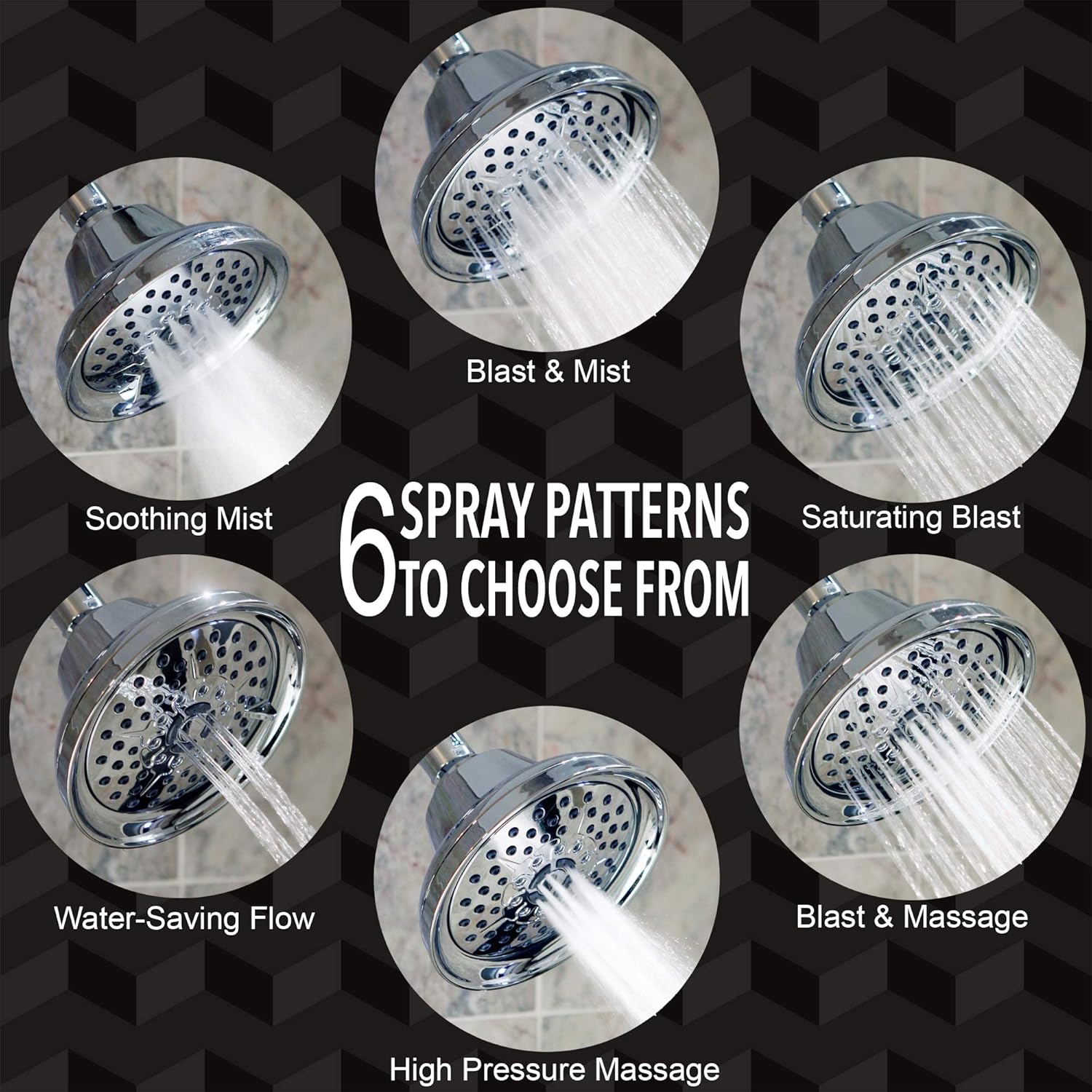 Aqua Elegante High Pressure Massaging Shower Head Multi-Function Rainfall Showerhead with Adjustable Water Saving Nozzle 2.5 GPM Chrome - View 2 of 9