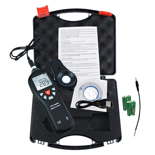 Gain Express Digital Light Meter Lux Meter with Detachable Sensor 0 to 200000 Lux Min Max Avg Functions and Data Record Software USB Power Cable - View 3 of 10