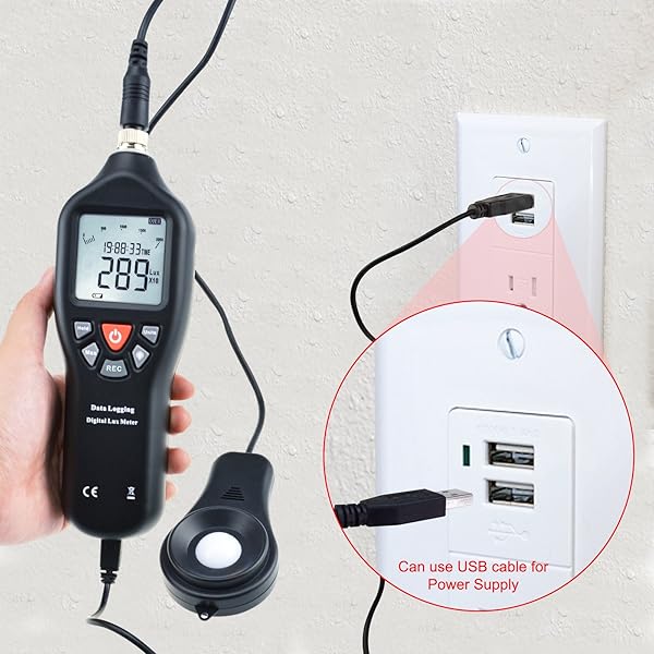 Gain Express Digital Light Meter Lux Meter with Detachable Sensor 0 to 200000 Lux Min Max Avg Functions and Data Record Software USB Power Cable - View 5 of 10