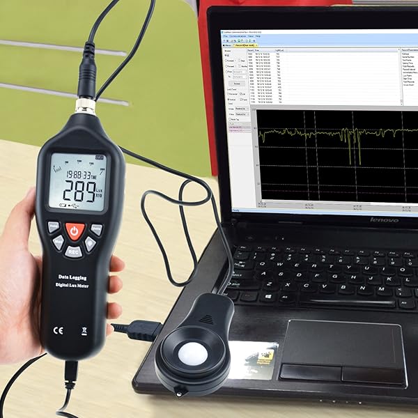 Gain Express Digital Light Meter Lux Meter with Detachable Sensor 0 to 200000 Lux Min Max Avg Functions and Data Record Software USB Power Cable - View 6 of 10