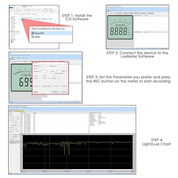 Gain Express Digital Light Meter Lux Meter with Detachable Sensor 0 to 200000 Lux Min Max Avg Functions and Data Record Software USB Power Cable - View 8 of 10