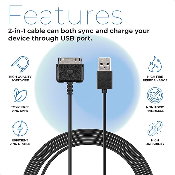 ANTOBLE Antoble 6.5ft USB Data Sync Charging Cable for Barnes and Noble Nook BNTV400 BNTV600 Nook HD 7 inch HD Plus 9 inch Tablet 8GB 16GB 32GB - View 3 of 8